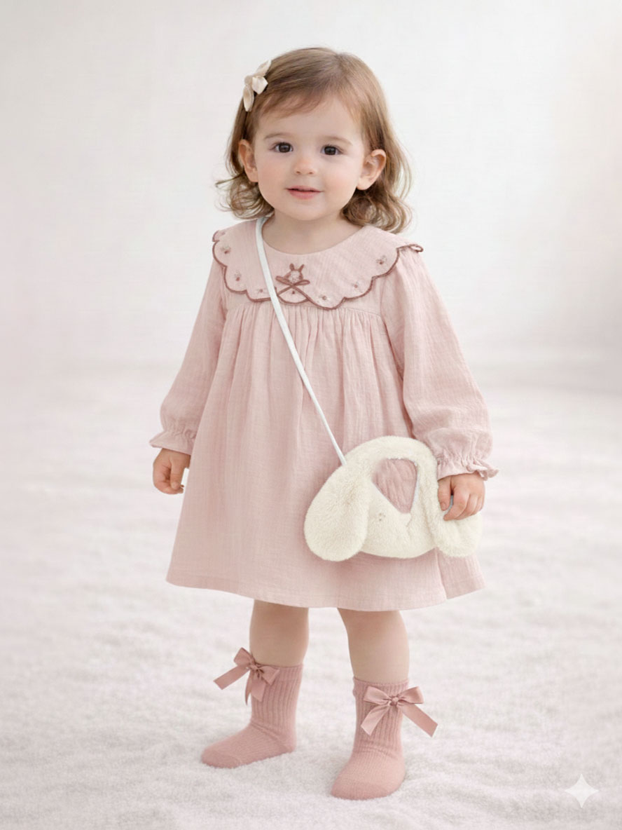 Pembe Tavşanlı Müslin Elbise-Çantalı | Image Not Found